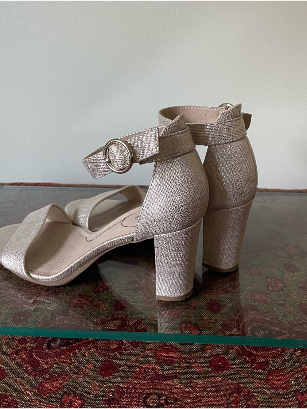 Life Stride Metallic Champagne Ankle-Strap Heels 8.5 - Picture 2 of 3